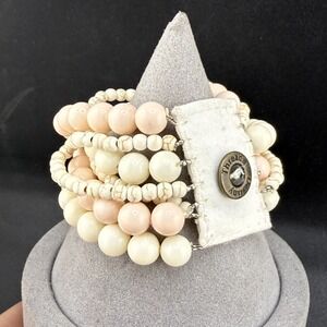 Destiny Threads Bracelet Pink Cream Layered Beaded Button 7"